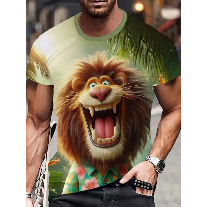 New Casual and Versatile High-quality Men's 3D Fun and Personalized Printed Animal Short Sleeved T-shirt