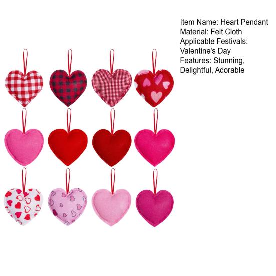 12 шт. Подвесное украшение в виде сердца из фетра, красное, розовое, с узором «буффало плейд», шарм в виде сердца для Дня святого Валентина, свадебной вечеринки, DIY-поделок