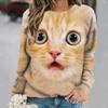 Cat Print Long Sleeves Tees Pullover Casual Loose Street Female Clothing Funny Cute Tops Fall/Winter Cotton Women's T-shirts