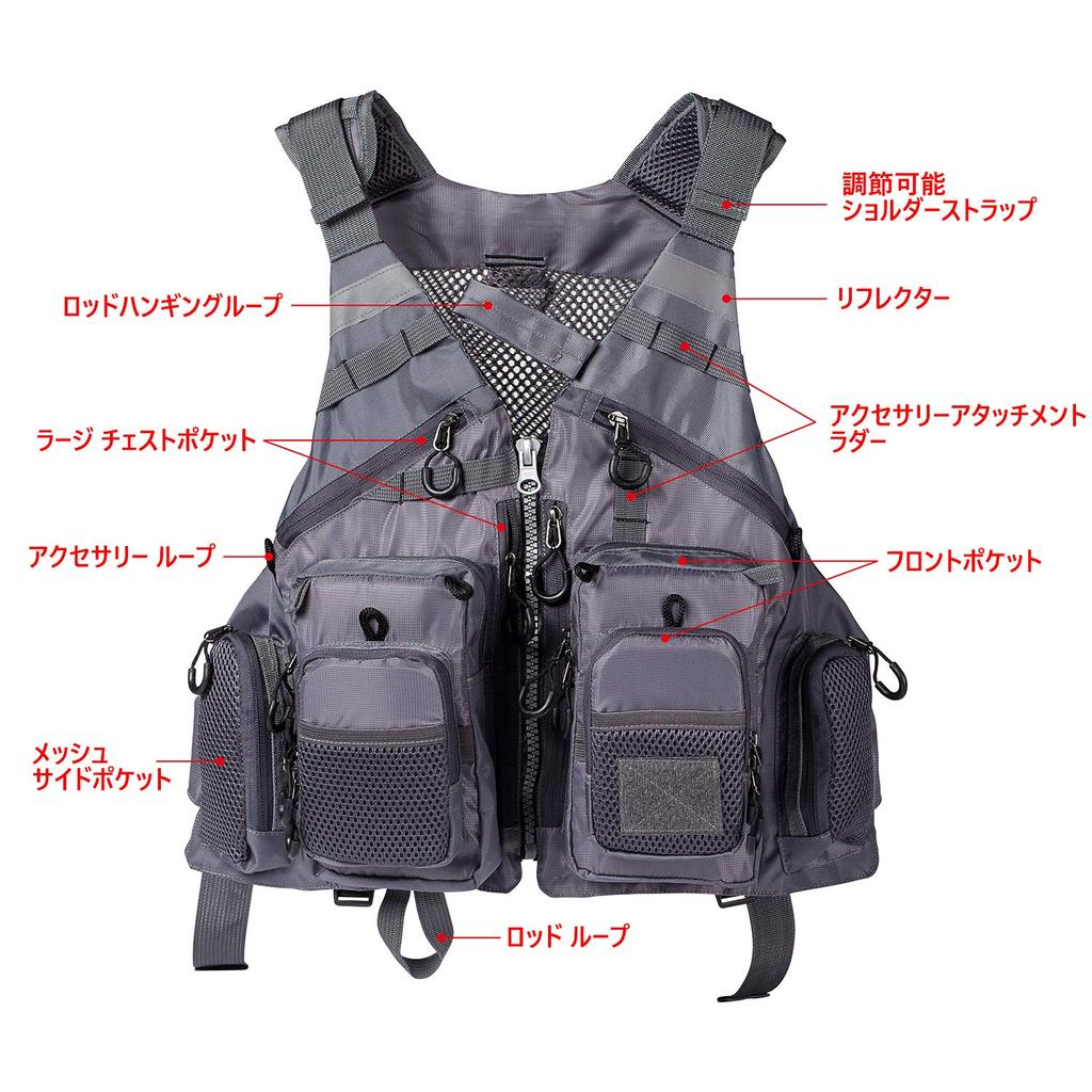 Bassdash Fishing Fishing Outdoor Multifunctional One Size Fits All Vest, Mesh, Top, Vest, Unisex,