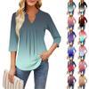 Women's Seven-quarter Sleeve Tops Casual V-neck Chest Ruffles Solid Color Loose T-shirt Tops