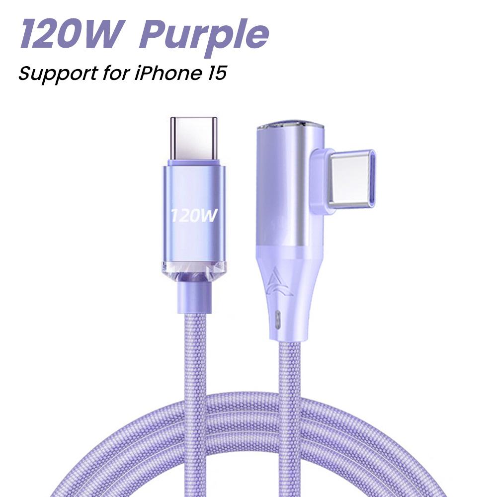 90-градусный угловой кабель USB C PD 120 Вт кабель быстрой зарядки типа C для iPhone 15 Pro Max Samsung Xiaomi зарядное устройство шнур передачи данных