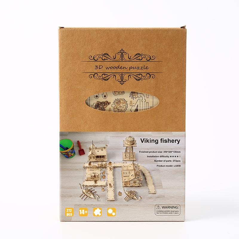 Cross-border New Viking Fishing Ground 3D Three-dimensional Puzzle Wooden Toys Children's Educational Assembled Toys DIY Creative