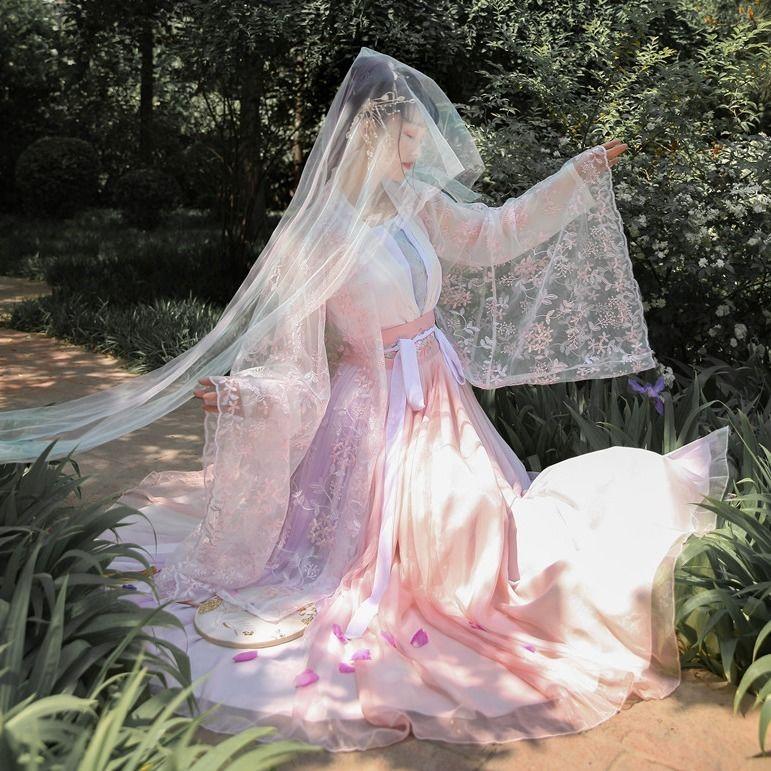 Китайский стиль династии Тан, фея Ханьфу, комплект розового женского платья больших размеров