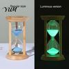 Rustic Style Sand Timer 1/3/5 Minute Glass Hourglass with Wooden Stand, Modern Decorative Sandglass Timer, Drop Shape Office Desk Ornament Glow in The
