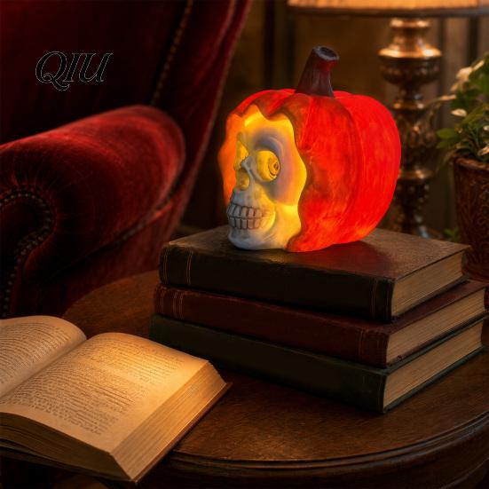 Cozy Ambient Lighting Halloween Ghost Night Light, Resin Spooky Table Lamp for Bedroom Shelf Amber Violet Light Decor, Warm Purple Glow Gothic
