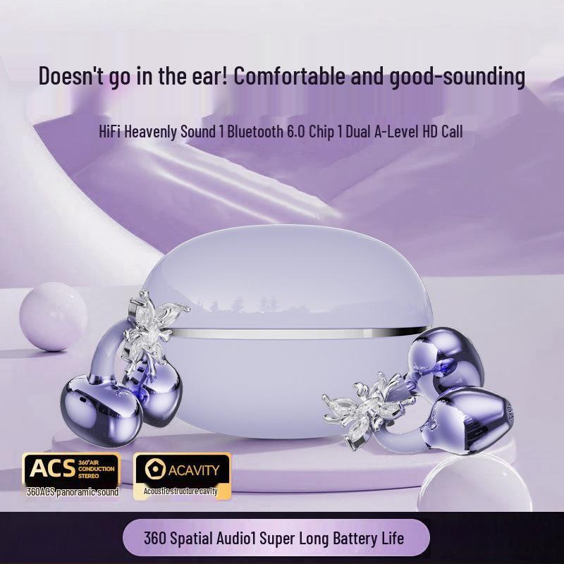 Костяная проводимость Bluetooth Ear Clip с бриллиантовой пряжкой: Подавление шума, Низкая задержка, Беспотерьное качество звука