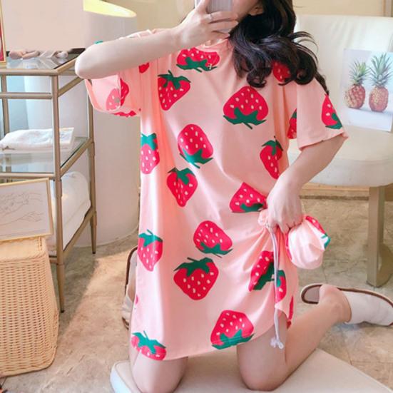 Beautiful Sleeping Dress Breathable Relaxed Comfortable Girls Sweet Pink Heart Print Summer Nightdress Home Wear