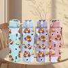 1PC Tiny Bear Repeat Pattern 750ml Color Plastic Sports Water Bottle Leakproof Flip Straw Lid Suitable for Sports Office Home Use