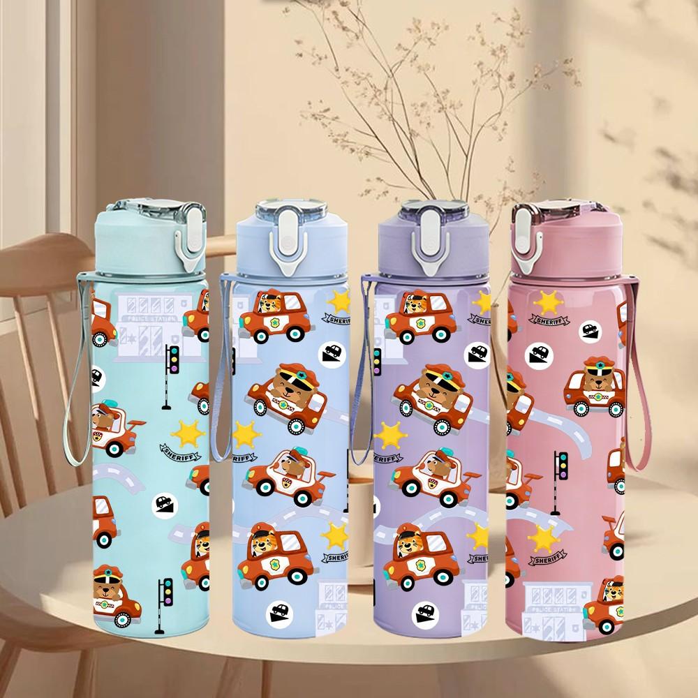 1PC Tiny Bear Repeat Pattern 750ml Color Plastic Sports Water Bottle Leakproof Flip Straw Lid Suitable for Sports Office Home Use