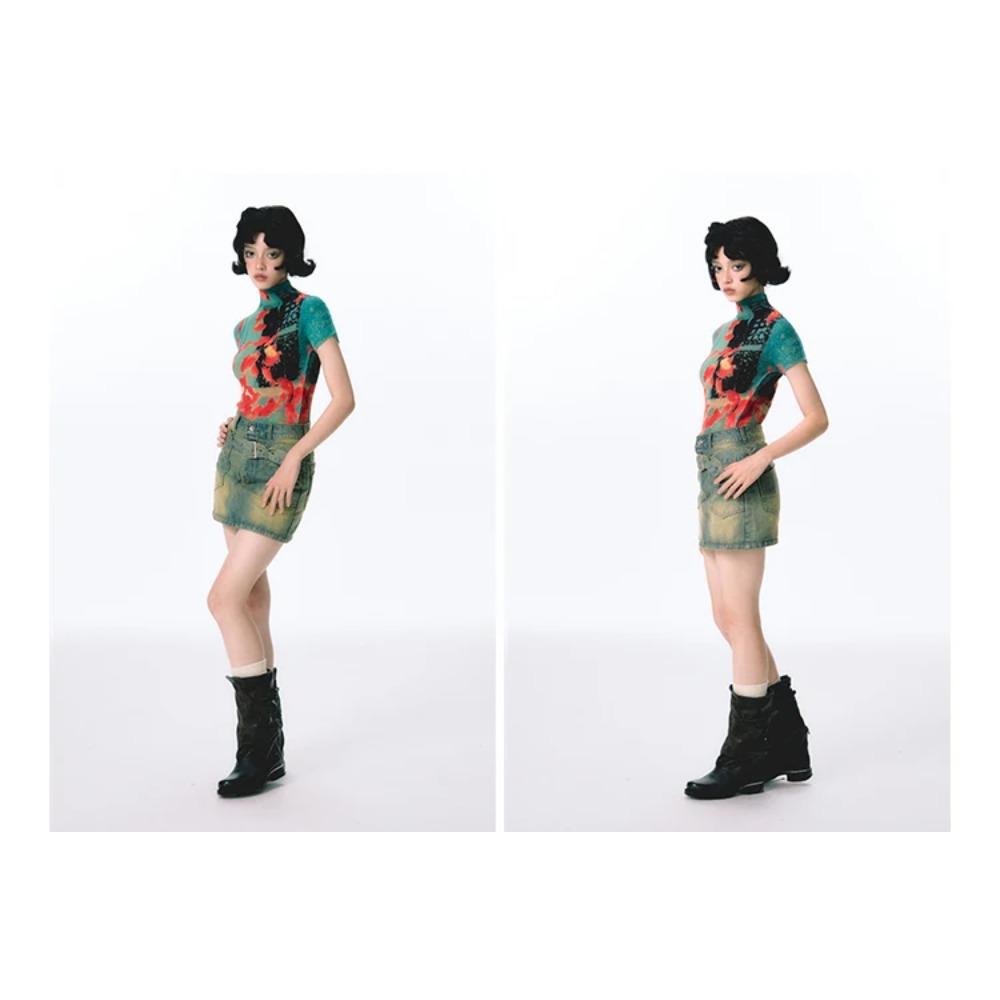 Женские облегающие футболки с коротким рукавом, футболки с принтом тай-дай, эластичные укороченные топы Goblin Core 2000-х годов, кокетка Gyaru Aesthetic Kpop Kawaii Summer