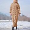 Вязаная водолазка Модный темперамент Однотонный свитер Пуловер Свитер Теплое толстое пальто Мягкое Длинное платье