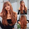 Red Brown Synthetic Wigs with Bangs Long Wavy Hair Wigs for Women Ginger Daily Cosplay Wig Heat Resistant