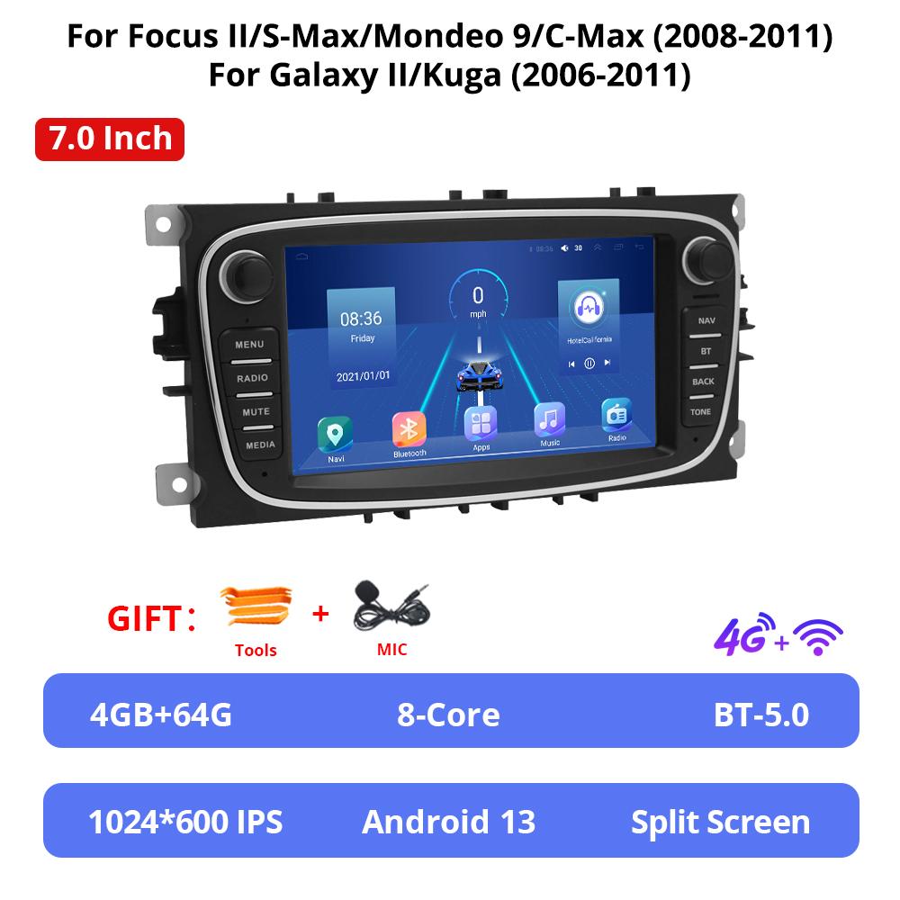 NAVIGUIDE 7'' Android For Ford Focus II S-Max Mondeo 9 C-Max 2008-2011 For Galaxy II Kuga 2006-2011 Car Multimeida Player NO DVD