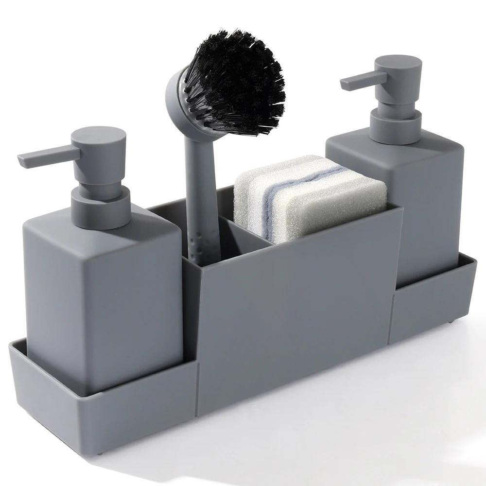 Диспенсер для кухонного мыла с держателем для губки (исключая губку), подходит для раковины, мыла для рук и средства для мытья посуды