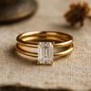 Emerald Cut Moissanite Wedding Ring, Double Band Engagement Ring, Statement Gift for Her