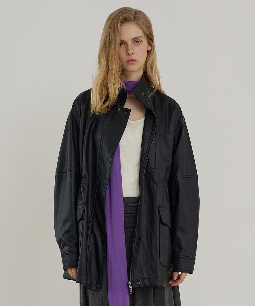 CITYBREEZE Synthetic Leather High-Neck String Half Jacket_3Colors