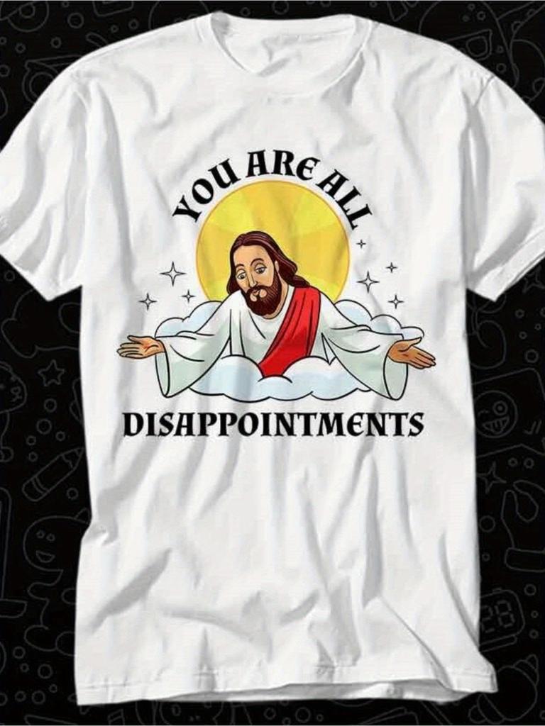 Футболка Regular Fit Crew Neck - повседневная с религиозным сатирическим графическим принтом, трикотажная ткань, всесезонная одежда для взрослых