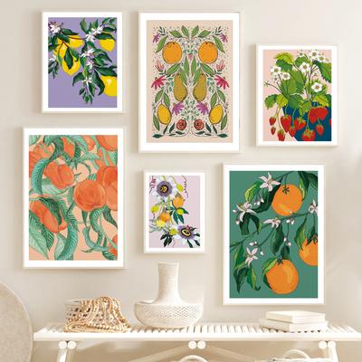 Оранжевый лимон персик груша клубника фрукты настенная живопись на холсте плакаты на скандинавскую тему и принты настенные панно для декора гостиной