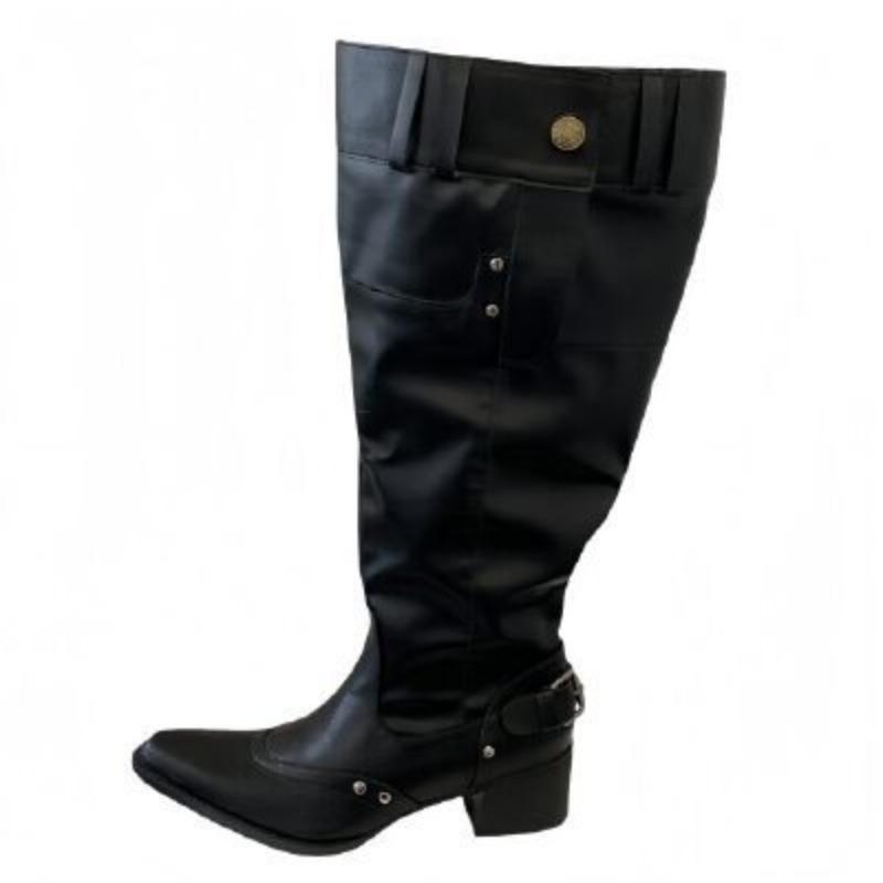 Big Tube Around Boots Women's Autumn and Winter New Fashion Babes But Knee Boots Pointed Thick Heel Black Pile Boots