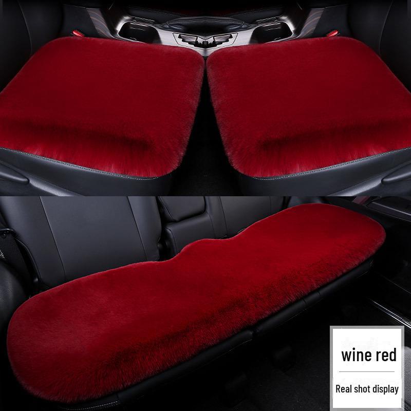 Комплект плюшевых подушек на сиденье автомобиля «Зимний кролик»: Без спинки, теплый шерстяной чехол на заднее сиденье, универсальная посадка - 3 шт.