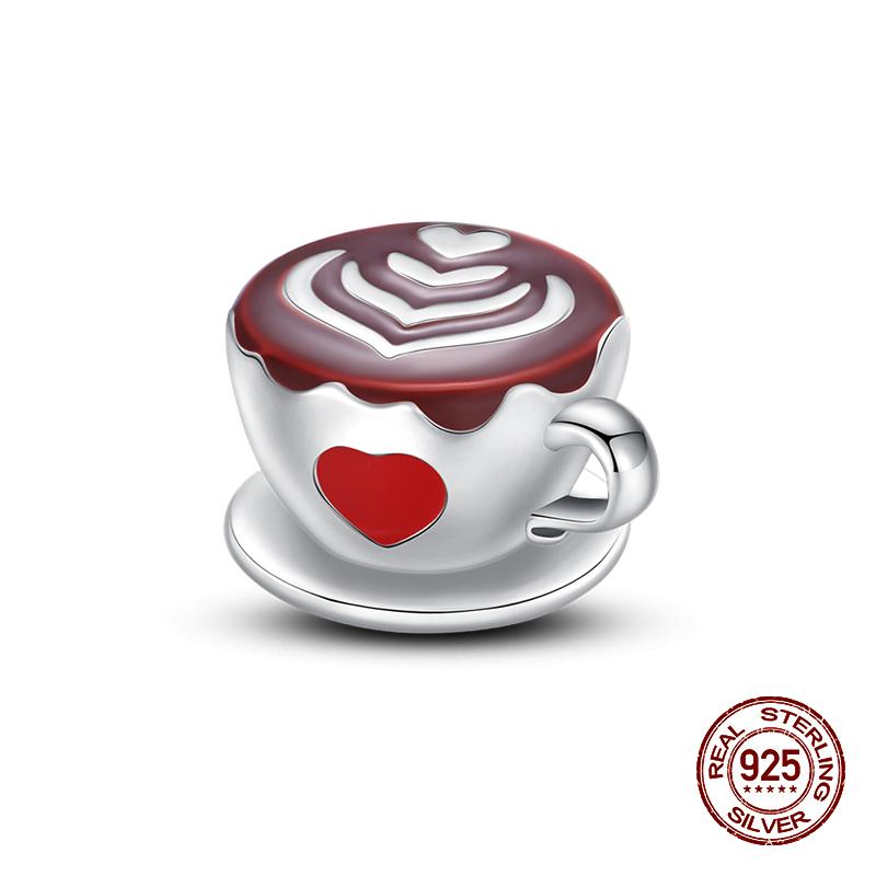 Real 925 Sterling Silver Chocolate Pizza Cake Fries Food Charms Beads Fit 925 Original Bracelets DIY Cute Jewelry Gifts