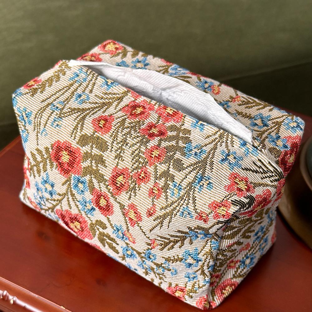 1PC Chinese Style Flower Embroidery Storage Bag Creative Desktop Tissue Holder Fabric Drawer for Home Decoration