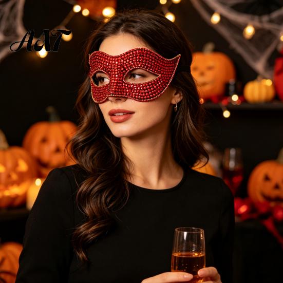 Decorative Party Face Masque Bling Rhinestone Masquerade for Women, Sparkly Venetian Half Mysterious Accessory Eye Halloween, Mardi Gras, Prom