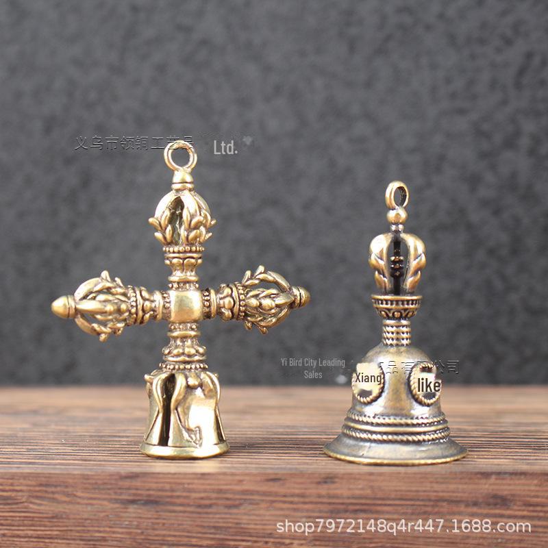 Antique Brass Six-Word Mantra Copper Bell Keychain Accessory