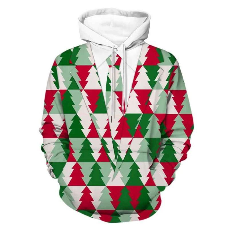 Mens Christmas Hooded Sweatshirt Long Sleeve 3D Printed Casual Loose Fit Hip Hop Style