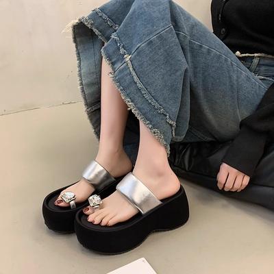 Нишевый дизайн, сандалии с открытым носком, женские летние новые, со стразами, на толстой подошве, сандалии на одном ремешке, уличные тапочки