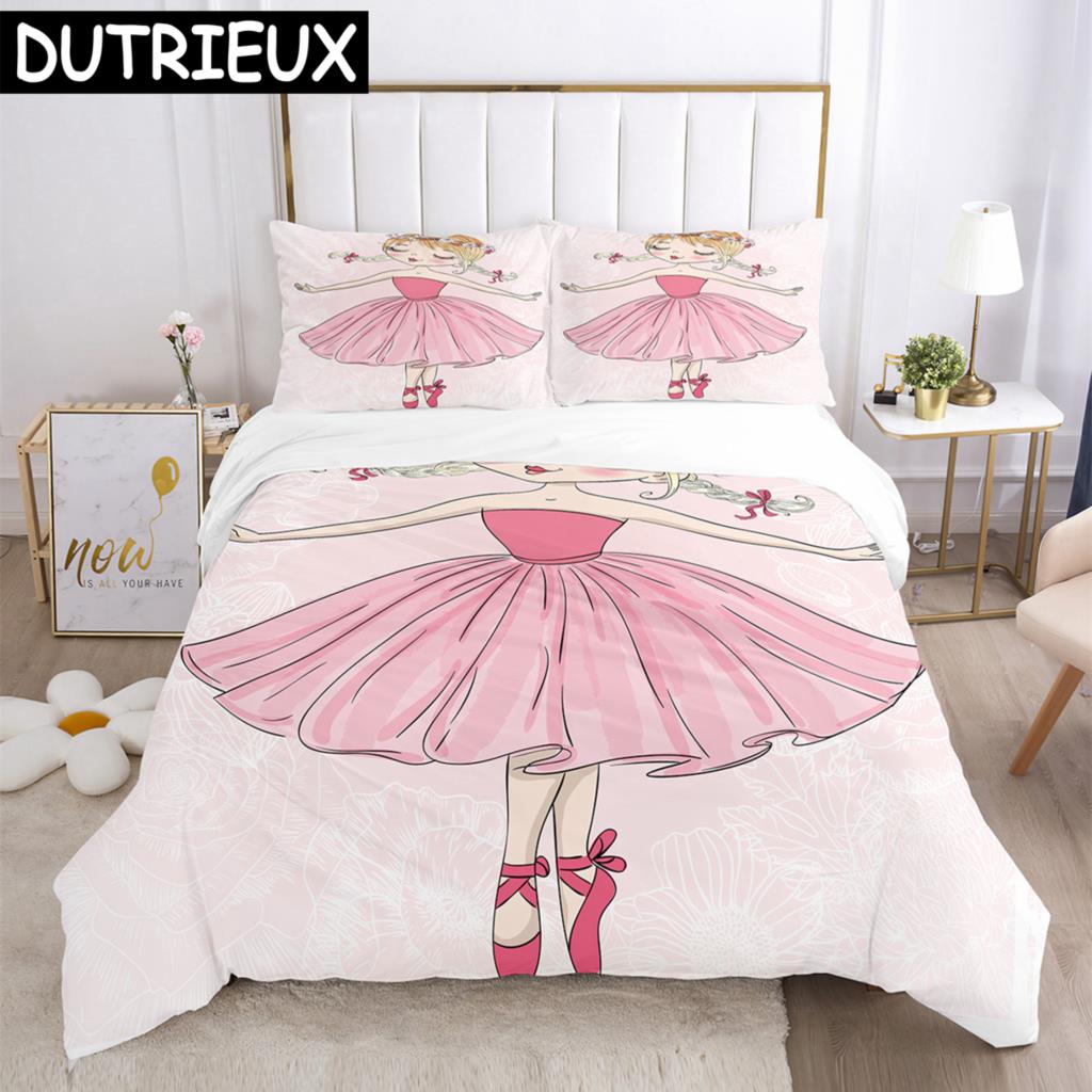 Cartoon Ballet Girl 3D Printed Bedding Set Duvet Covers Pillowcases Comforter Bedding Set Bedclothes Duvet Cover