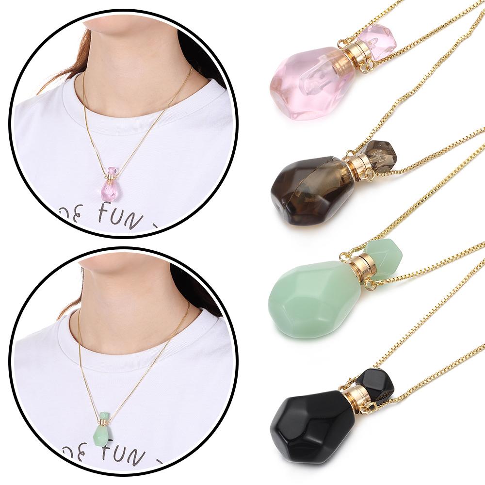 Форма капли воды масляный диффузор флакон флакон духов кулон натуральный камень ожерелье ювелирные изделия подарок