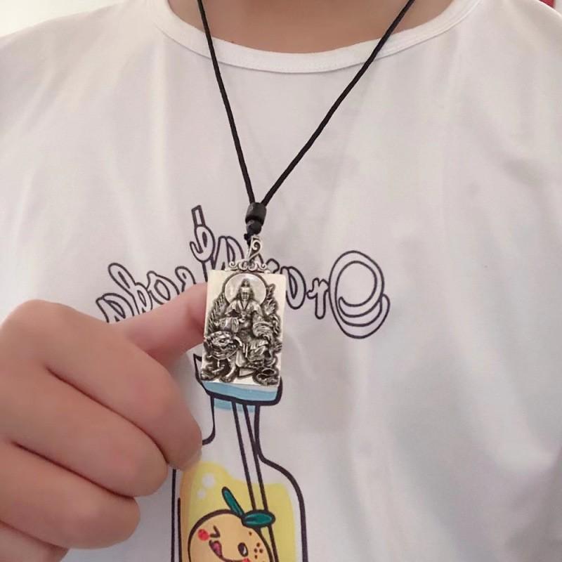 Vintage Taoist Deity Pendant Necklace Men Women Copper Crystal Charm With Pearl Chain Retro Style