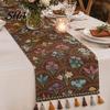 Elegant Dining Table Runner Jacquard Floral Runner, Vintage with Tassel Edges, Classic Style Farmhouse for Wedding Baby Shower Decor Charming