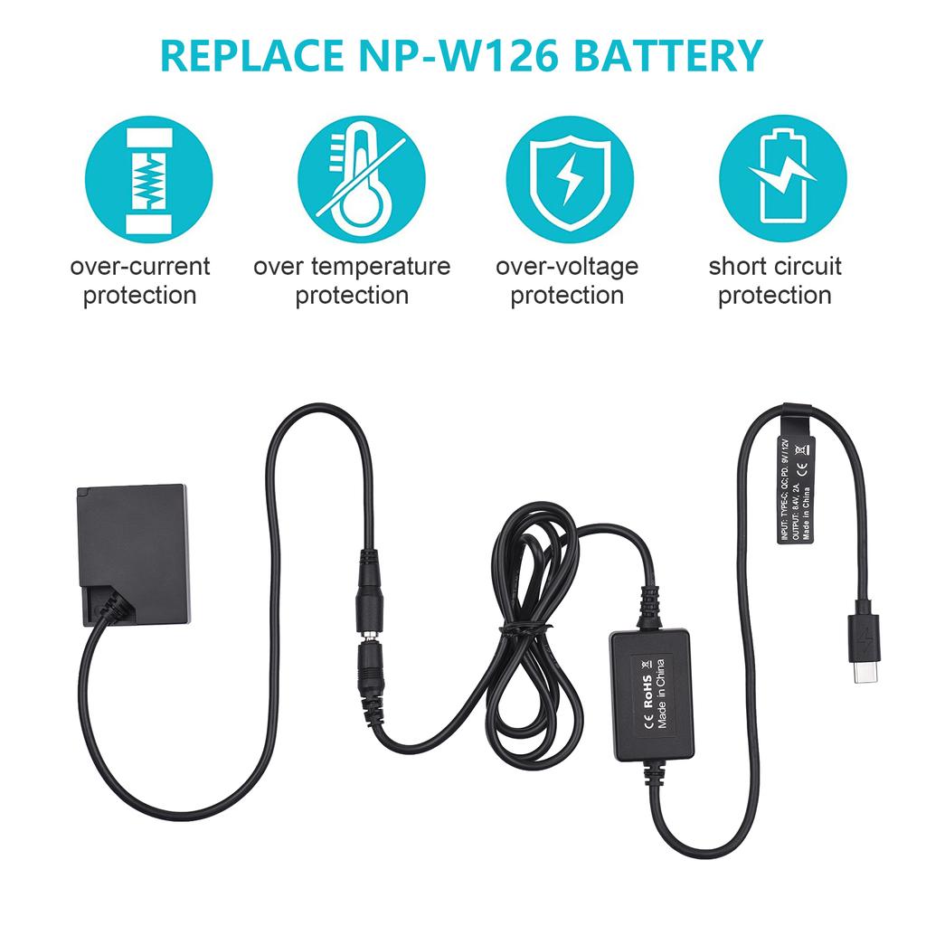 Кабель PD USB Type-C к NP-W126, замена переходника постоянного тока для фиктивной батареи для Fujifilm X-A2 A3 X-E2s