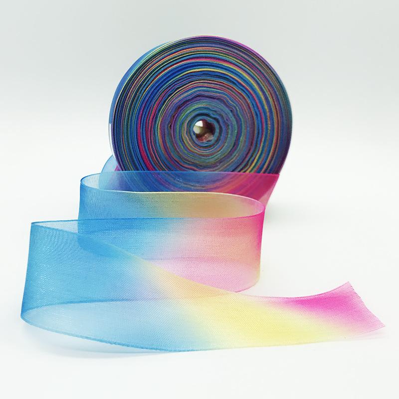 25 мм Радужная Постепенно Меняющая Цвет Красочная Лента из Снежной Пряжи, Декоративная Свадебная Подарочная Лента из Пряжи Эжен, Прозрачная Сетчатая Лента