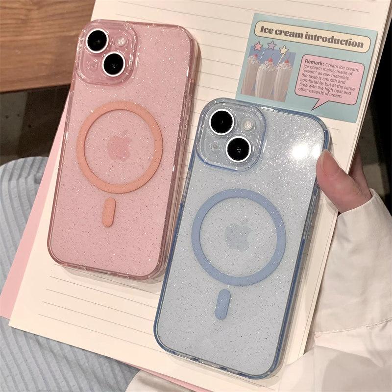 Роскошный прозрачный блестящий мягкий чехол для iPhone 16 15 Plus 14 13 Pro Max для беспроводной зарядки Magsafe, магнитный силиконовый чехол