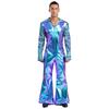 Men Hippie Romper V Neck Lapel Flare Sleeves Bell Bottom Jumpsuit Patchwork Design Music Festival Wear