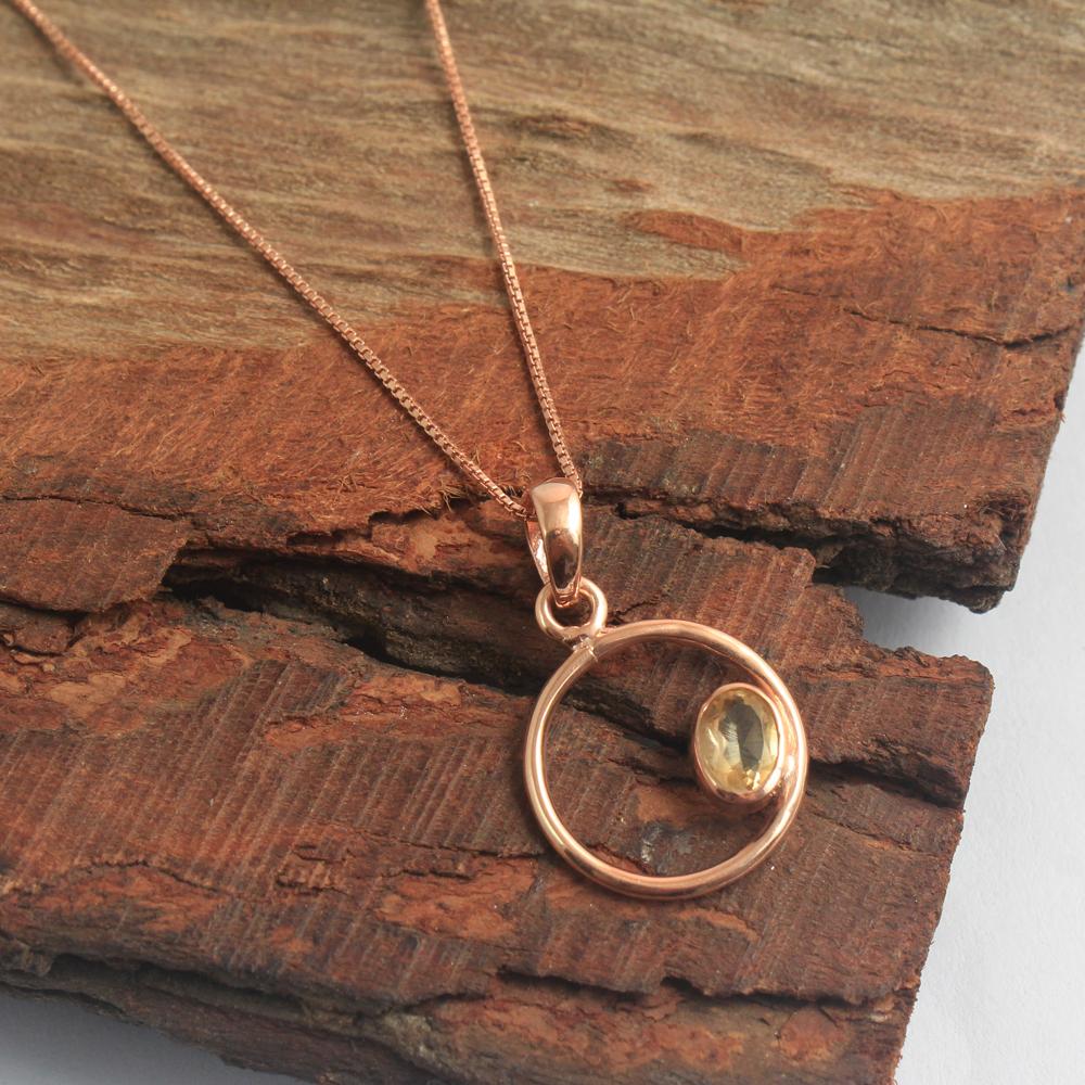 Citrine Gemstone 925 Sterling Silver November Birthstone Jewelry Rose Gold Plated Pendant With Chain