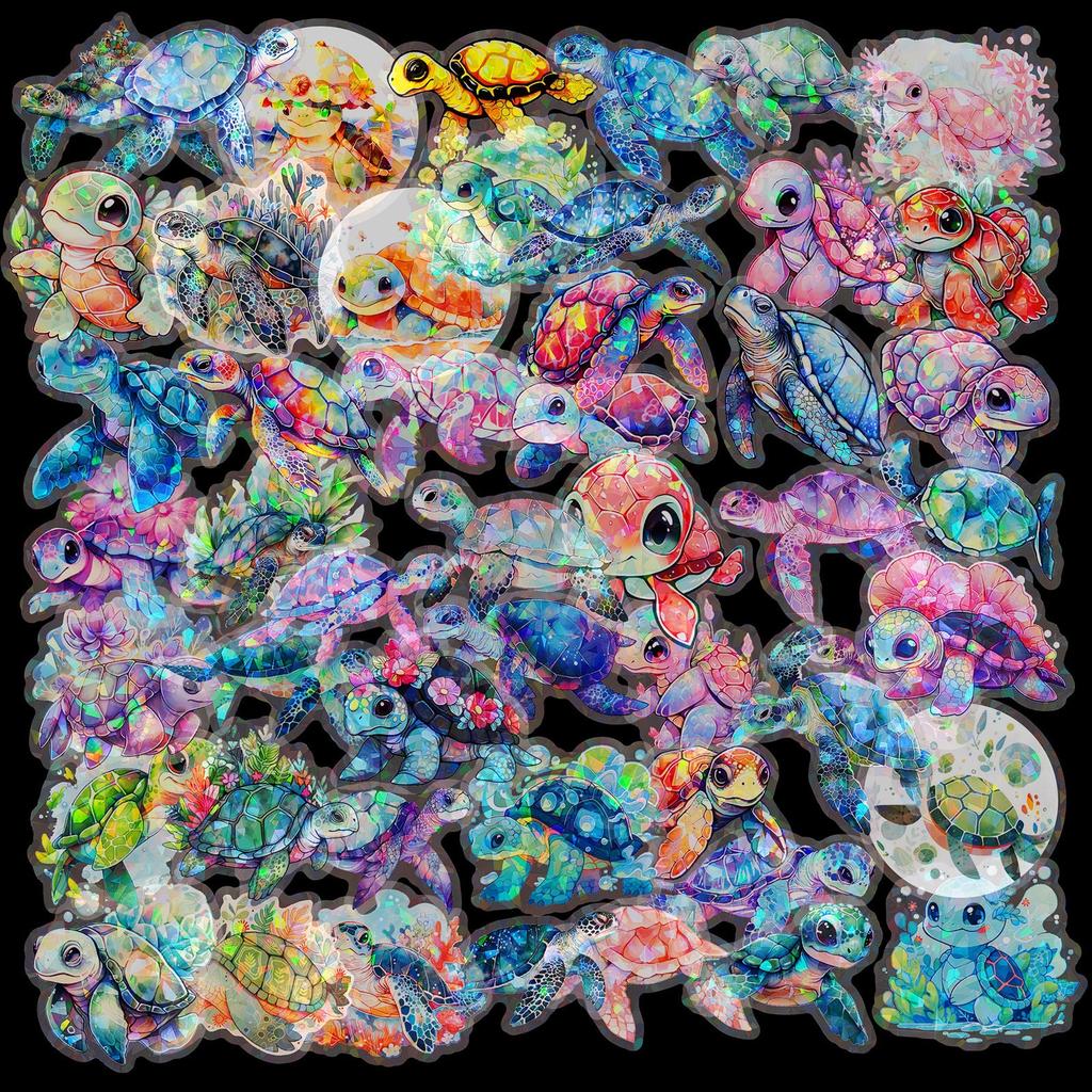 50 Прозрачных Лазерных Наклеек с Черепахами Фэнтези Личность DIY Чемодан Чехол для Мобильного Телефона Наклейки для Ноутбука