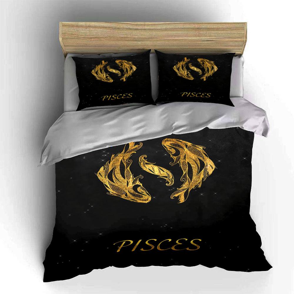 Gold Pisces Zodiac Bedding Set Bedding Duvet Cover Set Duvet Cover Pillowcases (1 * Duvet Cover 2 * Pillowcases, without duvet insert)