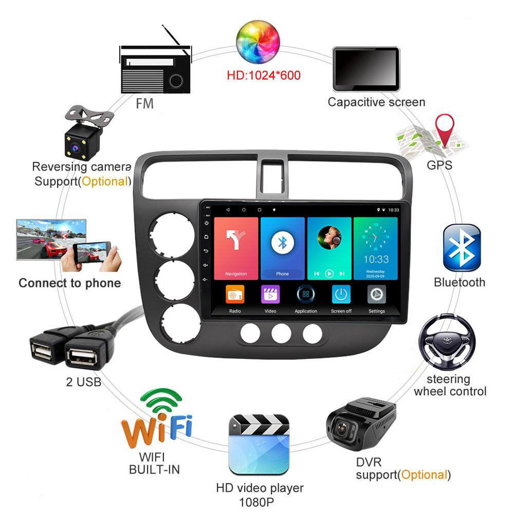 icreative 2 Din автомобильный радиоприемник с сенсорным экраном GPS-навигация мультимедийный плеер для Honda Civic 2000-2006 Android Auto Radio BT без DVD