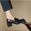 Top Layer Sheepskin Round Toe Thick Heel Loafers
