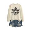 Women's Loose Comfortable Casual And Fashionable Round Neck Snowflake Pattern Printing Long Sleeved Sweatshirt