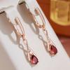 Crossing Hollow Geometric Jewelry Red Zircon Pendant Gold Color Earrings for Women Trendy Match Accessories