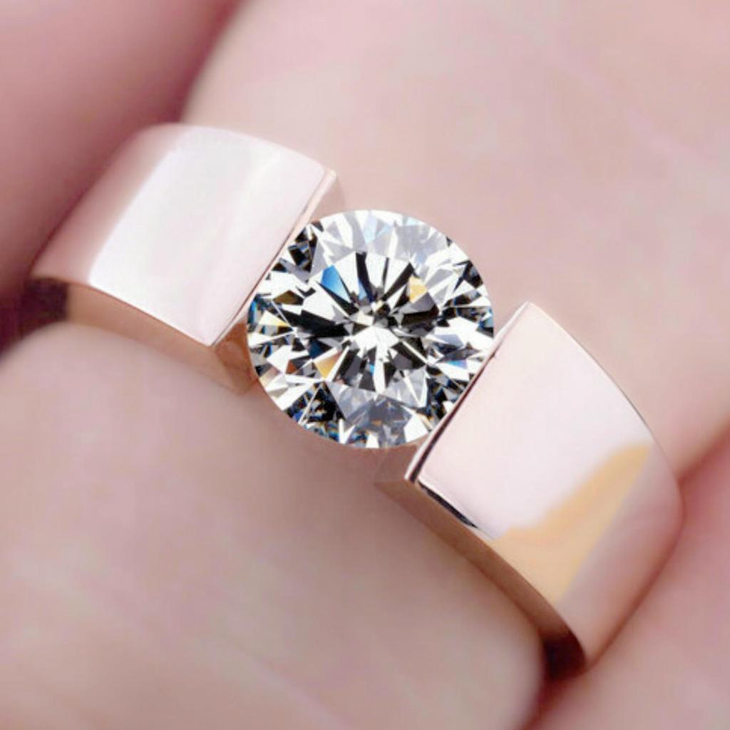 Rose Gold Zircon Couple Ring - European & American Classic Men's Jewelry