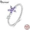 925 Sterling Silver Delicate Purple Zircon Dainty Flower Ring for Women Simple and Fashionable Rings