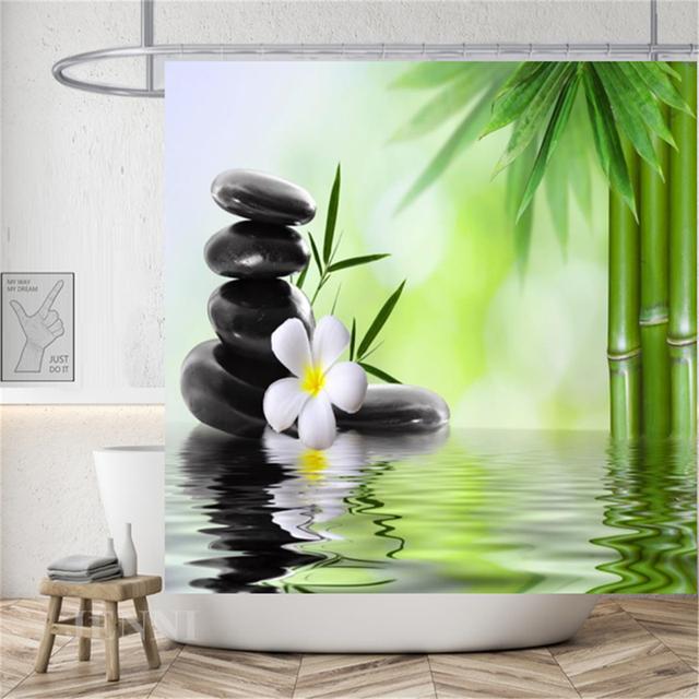 Сельский пейзаж, камень лотоса, Будда, занавеска для душа, занавеска для ванной, водонепроницаемая полиэстеровая занавеска для ванной комнаты с крючками