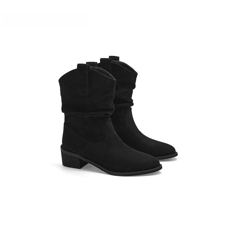 No South~ Pile Boots Women's Maillard Western Cowboy Boots Medium Boots Martin Boots Spring and Autumn